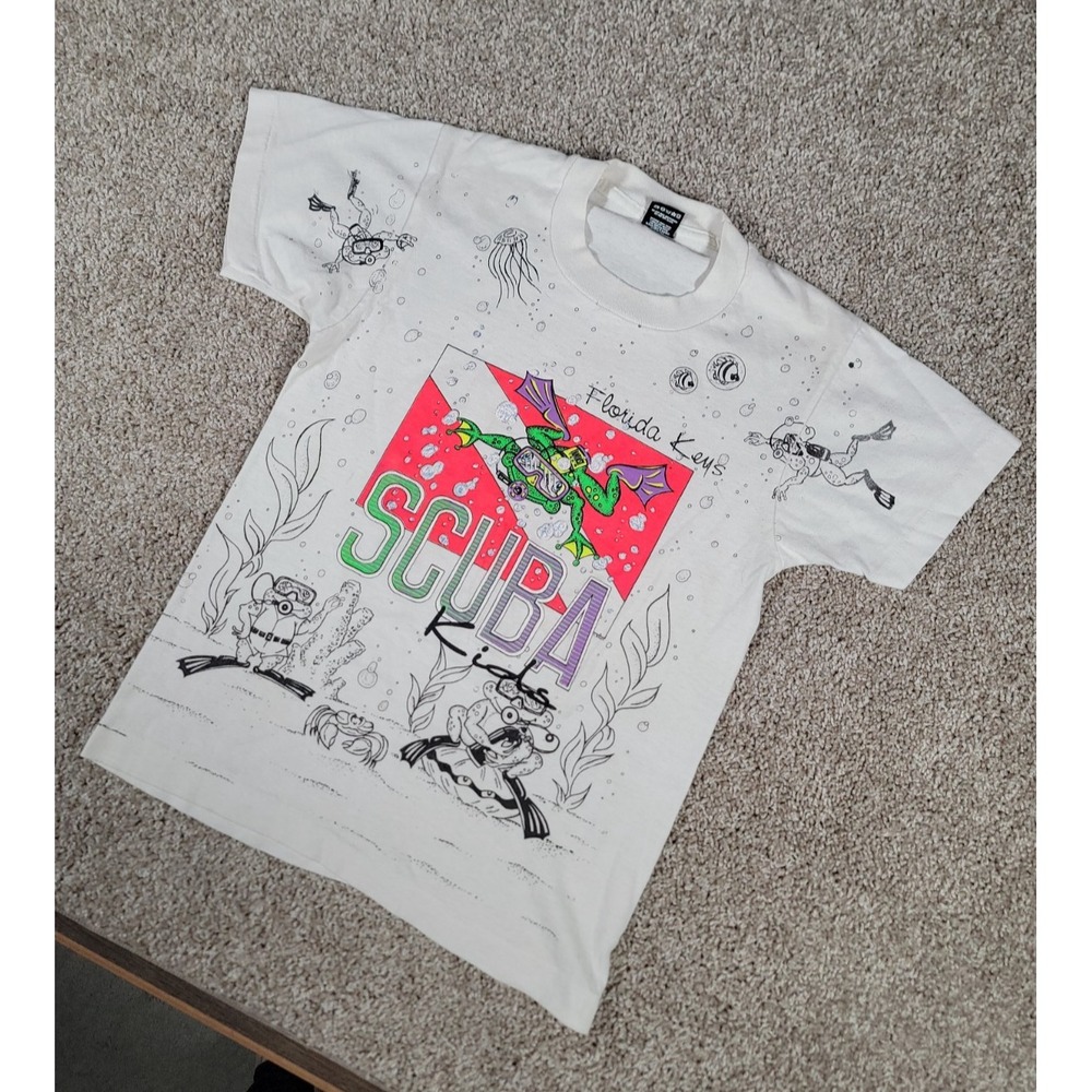 Vintage 90s Flordia Keys Shirt Large 14-16 Youth All Over Print Neon Surf Beach
